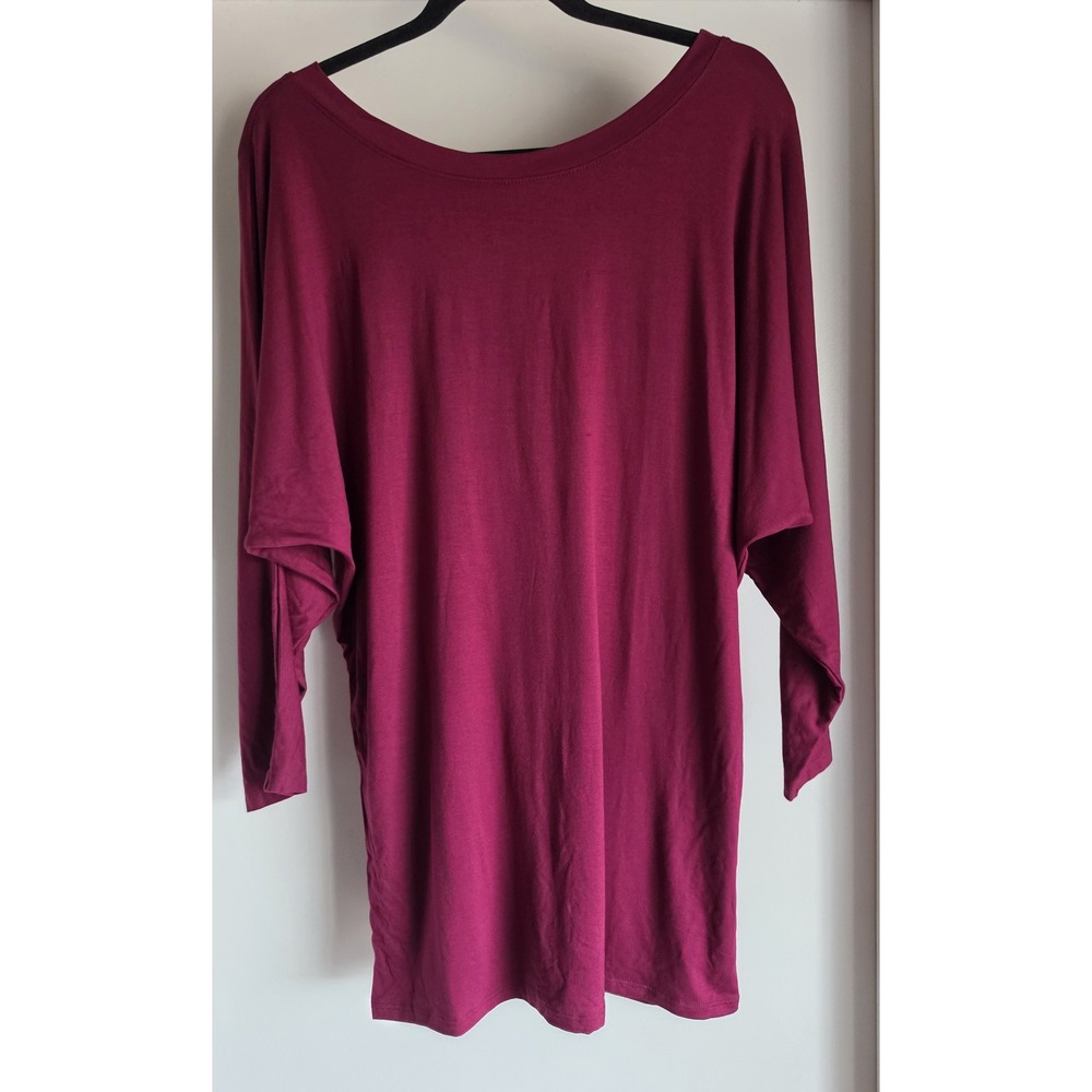 NWT Free to Live Women XL Magenta Long Sleeve Top Blouse Shirt Tunic Round Neck